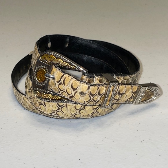 Ann Taylor Accessories - EUC Vintage 90's Ann Taylor Genuine Snakeskin Ornate Buckle Belt Size Large